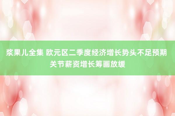 浆果儿全集 欧元区二季度经济增长势头不足预期 关节薪资增长筹画放缓